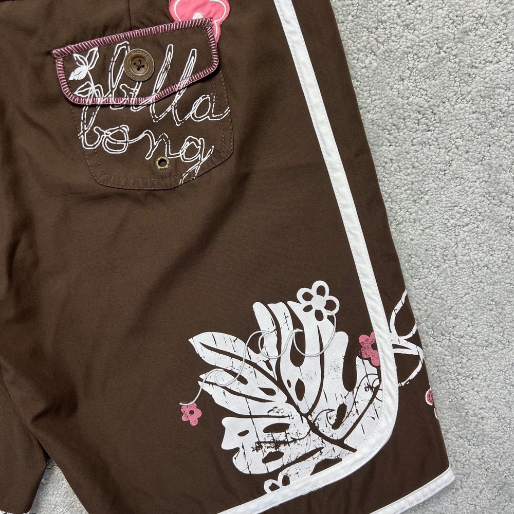 Billabong Board Shorts Womens Size 11 Brown White Floral Swim Surf Beach Y2K - Picture 10 of 15